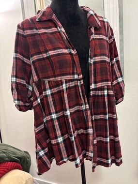 torrid Red Plaid Button-Front Babydoll Shirt